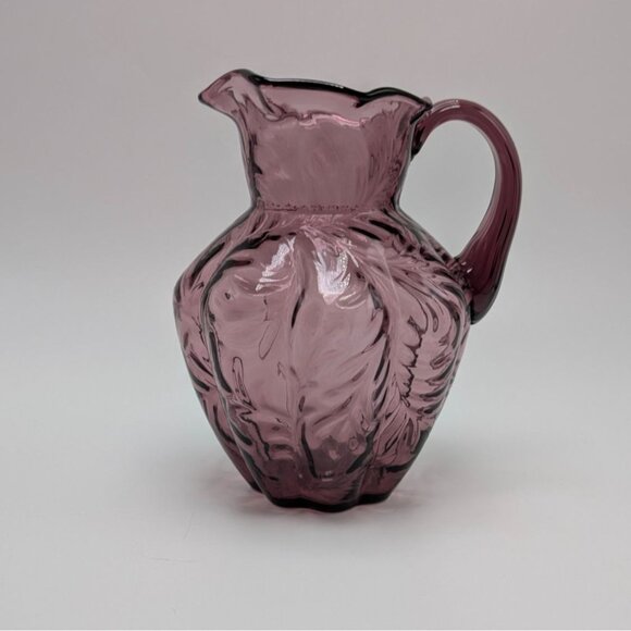 Fenton Art Glass Amethyst Purple Pitcher Embossed Leaf Pattern Scalloped Rim - Picture 1 of 13